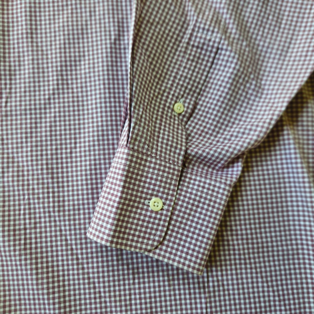 David Donahue Shirt Big Tall 18.5 34/35 Burgundy Gingham Cotton Button Down EUC - Picture 10 of 11